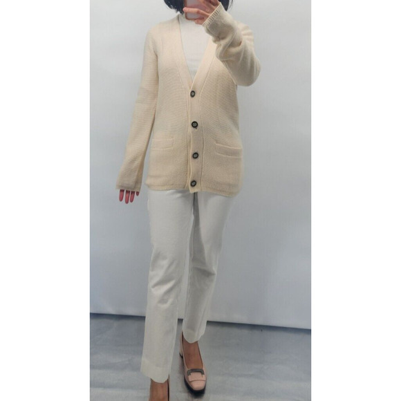 Tory Burch 100% Cashmere Logo Button Cardigan Size S Ivory #1K452 - Picture 1 of 10